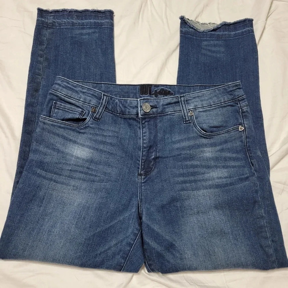 Kut From The Kloth High Rise Straight Ankle Jeans, Dark Wash, Raw Hem, Sz 10 EUC - Picture 2 of 11